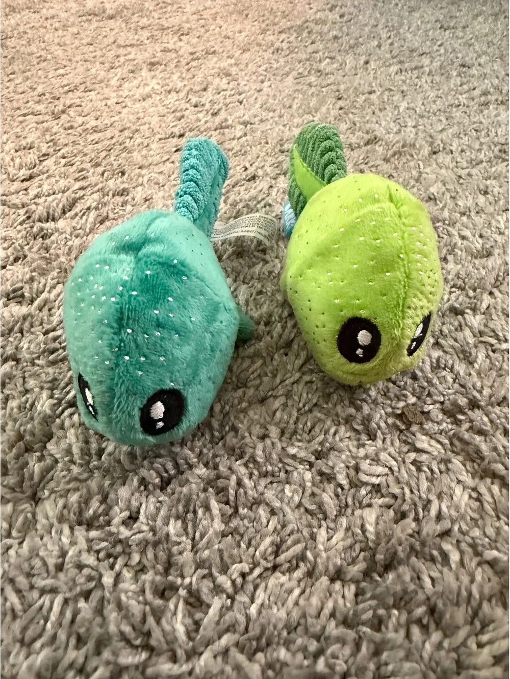 BARK Plush Dog Toys Set of 2 Green & Teal Tadpole-Shaped Soft Squeaky Toys XS/S